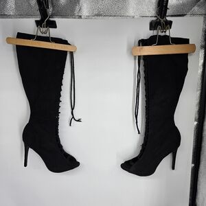 Rogue Shoes Women 10 True Love Open Toe Knee High Boots Black